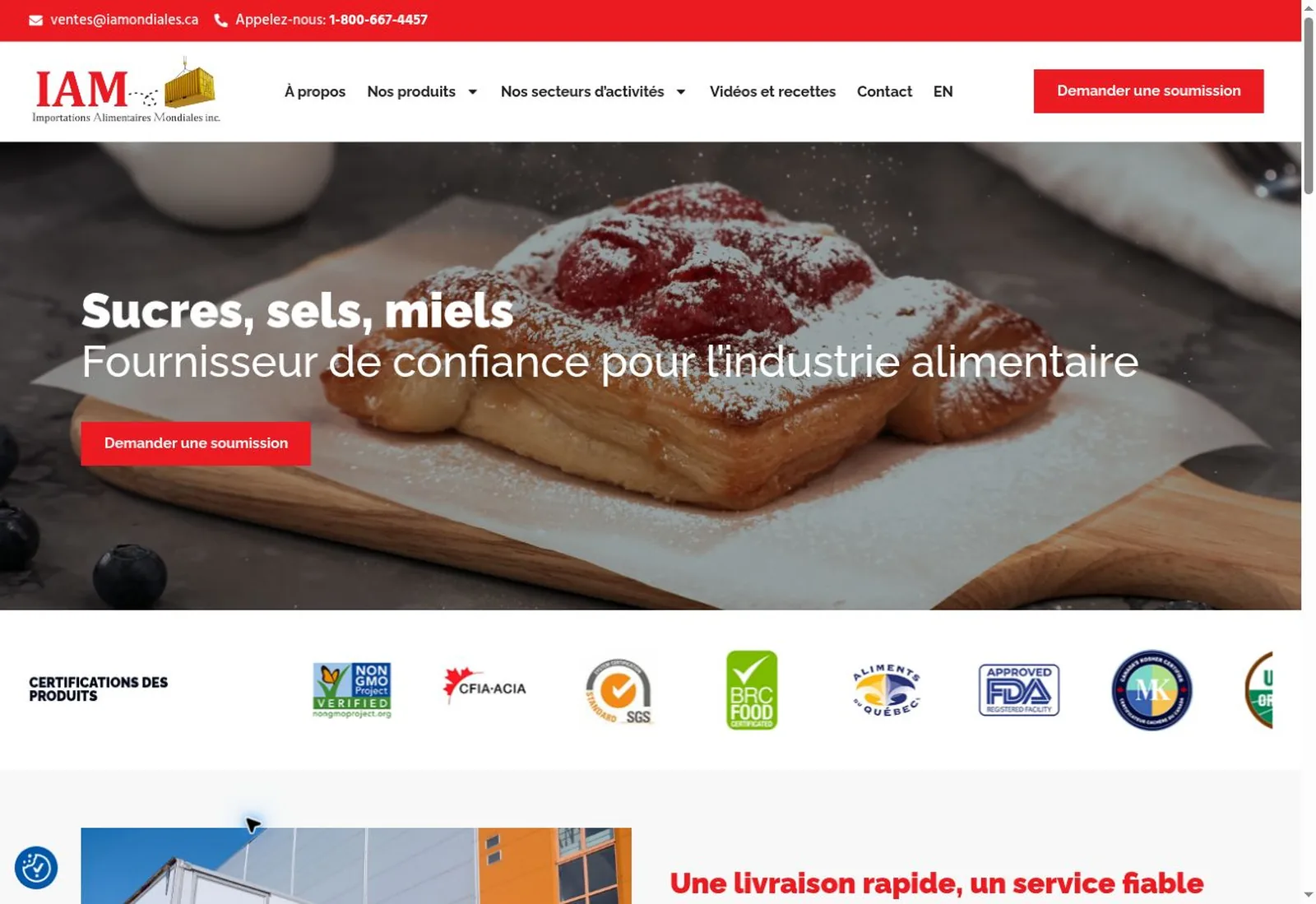 Aperçu du site Importations Alimentaires Mondiales