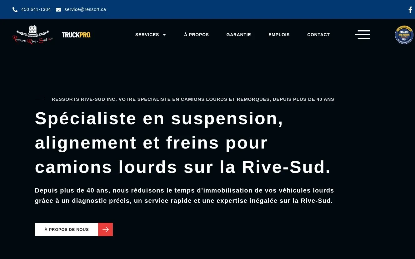 Website view for Ressorts Rive-Sud
